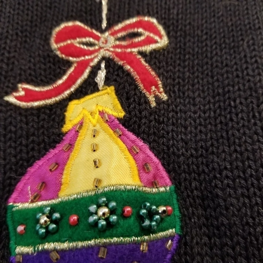 {S} Christmas Ornaments Sweater Vest Beaded Embroidered Holiday Season - Picture 7 of 13